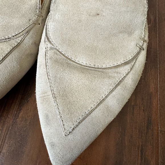 M. GEMI “The Gia” Pointed Toe Suede Flat in Taupe with Gold Accent - Picture 6 of 13